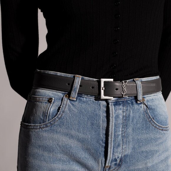 Authentic Saint Laurent YSL Monogram Cassandre Leather Belt 85 - Picture 1 of 14